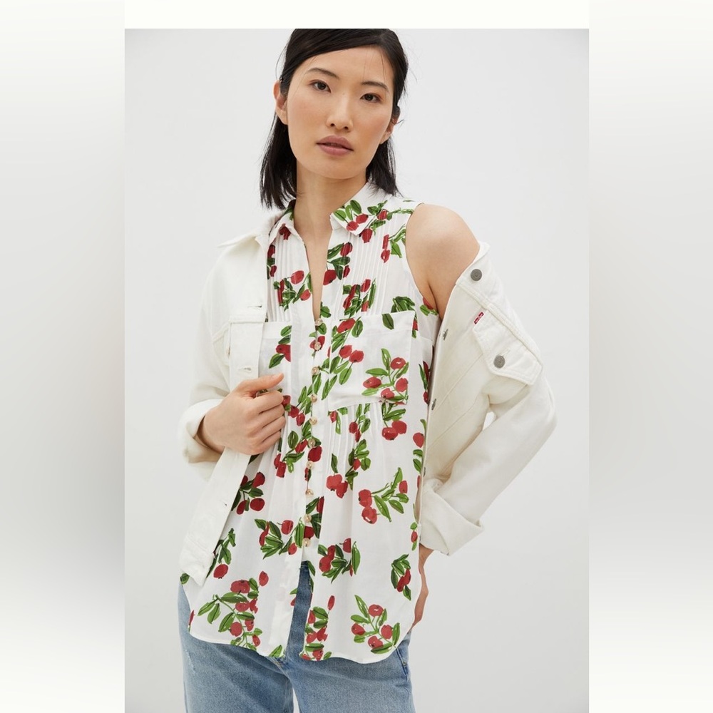Vera Wang for Anthropologie sleeveless cherry print blouse